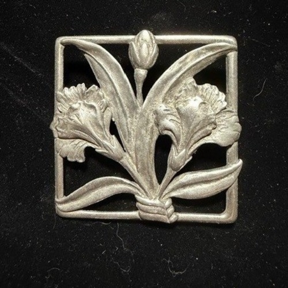 Vintage 1987 Seagull Pewter Canada Floral Brooch Iris Flower Art Nouveau 2"
